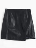 Pretty Button Detail PU Leather Skirt