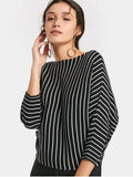 Fashion Loose Batwing Sleeve Stripes Sweater
