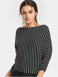 Trendy Loose Batwing Sleeve Stripes Sweater