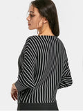 Trendy Loose Batwing Sleeve Stripes Sweater