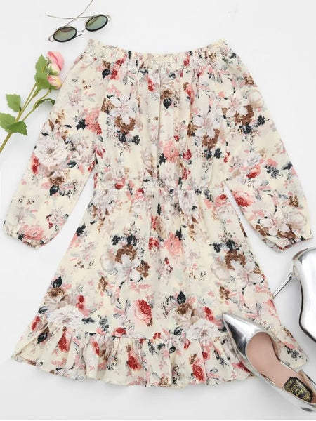 Fashion Ruffle Hem Floral Print Dress
