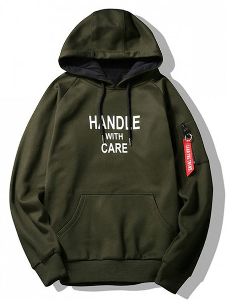 Trendy Flocking Handle With Care Graphic Hoodie