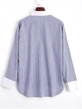 Cute Rose Embroidered Stripes High Low Shirt