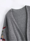 Pretty Collarless Embroidered Drop Shoulder Cardigan