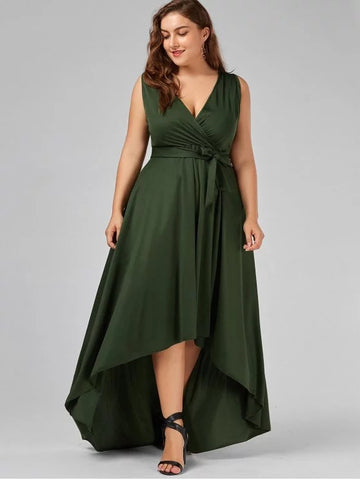 Cute V Neck High Low Plus Size Prom Dress