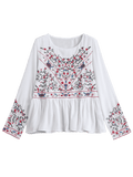 Pretty Ruffles Floral Embroidered Chiffon Blouse