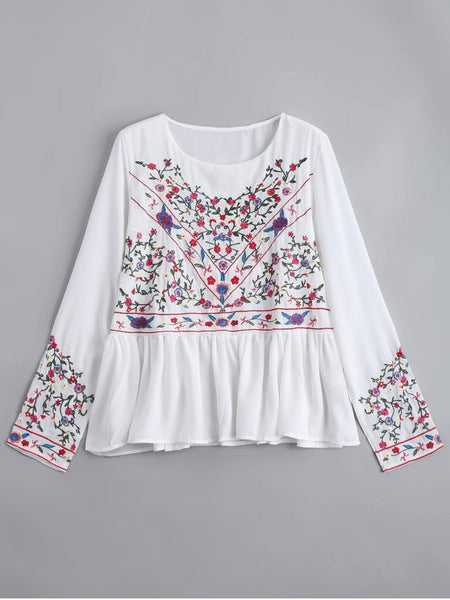 Pretty Ruffles Floral Embroidered Chiffon Blouse