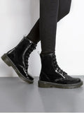Trendy Tie Up Patent Leather Ankle Boots