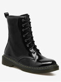 Trendy Tie Up Patent Leather Ankle Boots