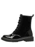 Trendy Tie Up Patent Leather Ankle Boots