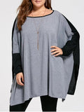 Gorgeous Plus Size Color Block Batwing Long Sleeve T-shirt