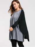 Gorgeous Plus Size Color Block Batwing Long Sleeve T-shirt