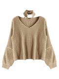 Chic Zipper Sleeve Chunky Choker Sweater