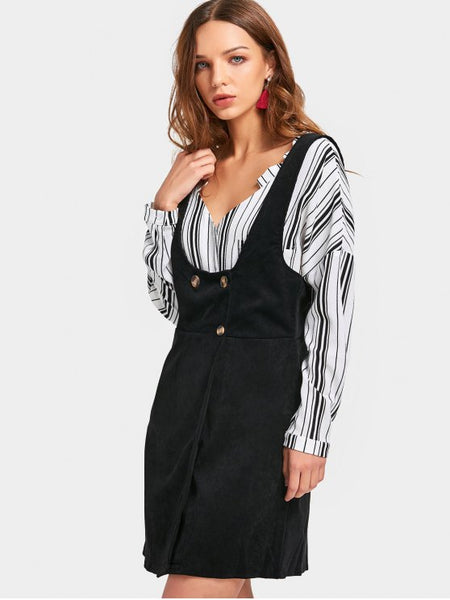 Trendy Double-breasted Suspender A Line Skirt