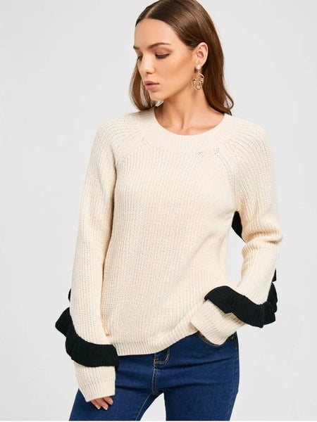 Fashion Ruffles Back Half Zip Sweater