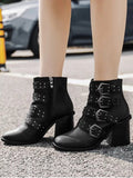 Fashion Block Heel Buckle Straps Ankle Boots
