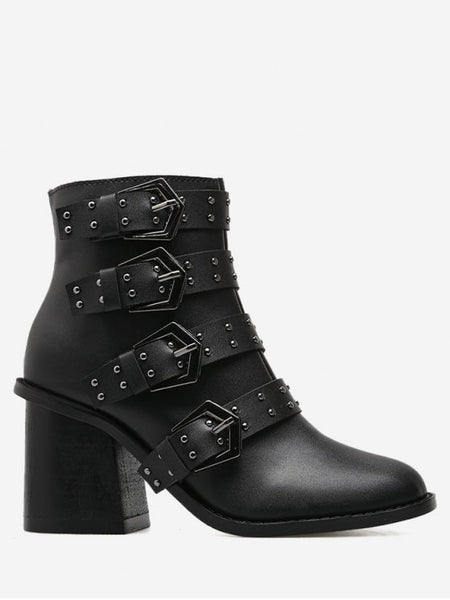 Fashion Block Heel Buckle Straps Ankle Boots