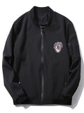 Trendy Stand Collar Badge Zip Pocket Bomber Jacket