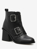Trendy Chunky Heel Double Buckle Straps Ankle Boots