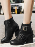 Trendy Chunky Heel Double Buckle Straps Ankle Boots