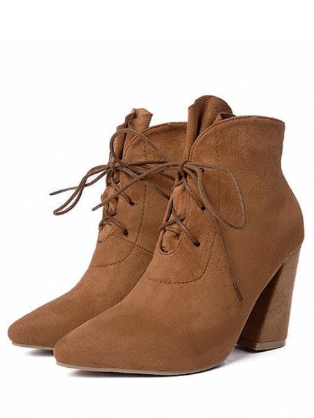 Fashion Pointed Toe Lace Up Ankle Boots