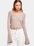 Fun Flare Sleeve Cropped V Neck Sweater