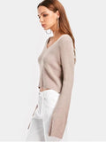 Fun Flare Sleeve Cropped V Neck Sweater
