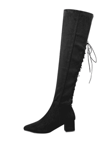 Trendy Chunky Heel Lace Up Over The Knee Boots