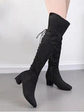 Trendy Chunky Heel Lace Up Over The Knee Boots