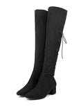 Trendy Chunky Heel Lace Up Over The Knee Boots