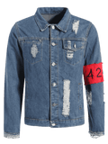 Fashion Streetwear Ripped Armband Denim Jacket