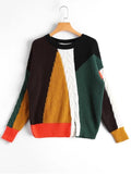 Gorgeous Slit Color Block Cable Knit Sweater