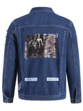 Cheap Graphic Ripped Denim Jacket