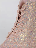 Fashion Lace Up Glitter Short Boots