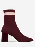 Pretty Color Block Striped Pointed Toe Boots