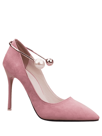 Trendy Ankle Strap Faux Pearl Stiletto Pumps