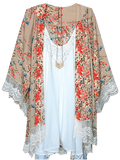 Trendy Floral Lace Trim Open Front Cardigan