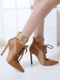 Stitching Pointed Toe Stiletto Ankle Boots