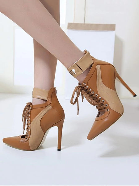 Stitching Pointed Toe Stiletto Ankle Boots
