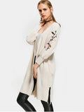Pretty Collarless Embroidered Drop Shoulder Cardigan