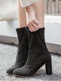 Trendy Pointed Toe Chunky Heel Zip Boots
