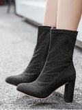 Trendy Pointed Toe Chunky Heel Zip Boots