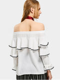 Cute Off Shoulder Flounce Tiered Sleeve Blouse