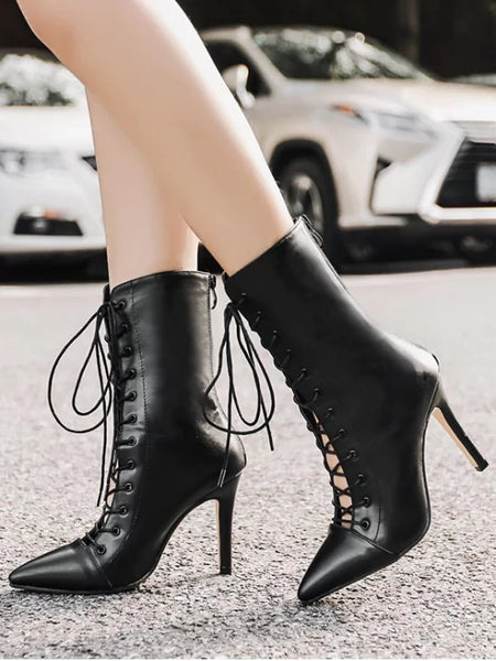 Trendy Pointed Toe Stiletto Criss Cross Boots