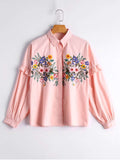 Gorgeous Loose Floral Embroidered Ruffled Shirt