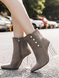 Fashion Chunky Heel Transparent Stud Ankle Boots