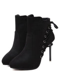 Trendy Pointed Toe Eyelet Stiletto Ankle Boots