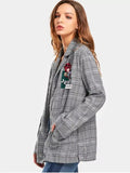 Trendy Checked Floral Applique Embroidered Blazer