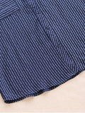 Fashion V Neck Ruffle Hem Striped Pocket Blouse