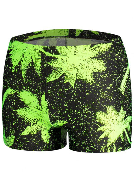 Trendy Leaf Print Swim Trunks